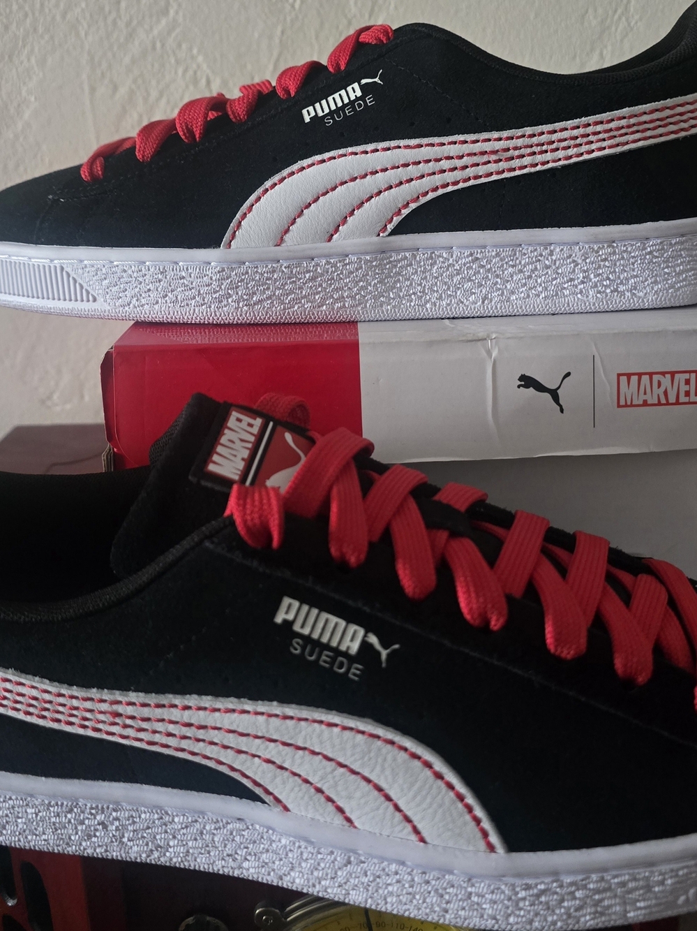 Marvel PUMA Black Sneakers with White Formstrip and Red Laces
